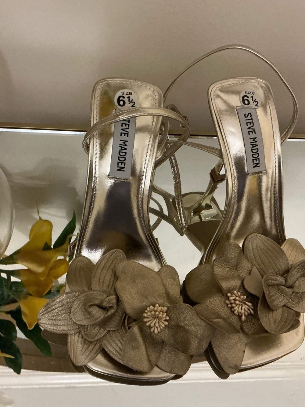 Steve Madden Metallic Gold Floral Embellished Heels